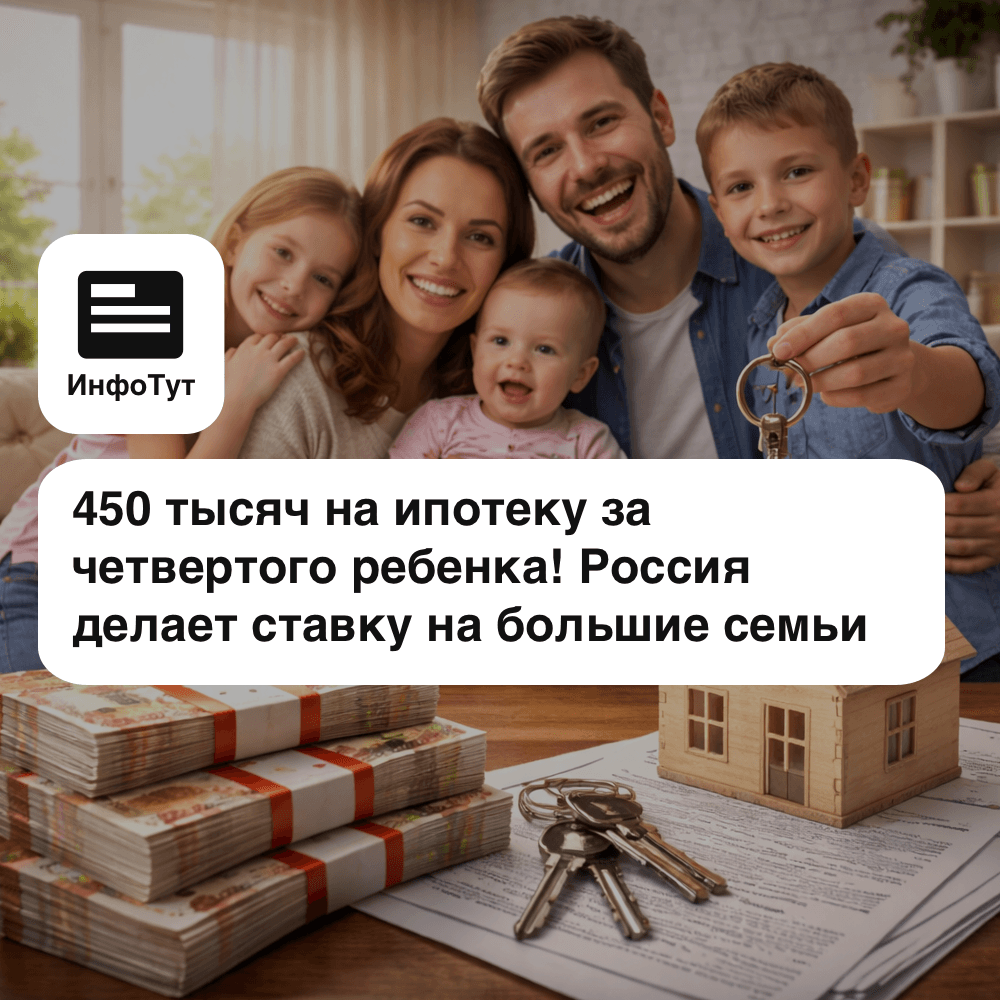 450 тысяч на ипотеку за четвертого ребенка! Россия делает ставку на большие семьи