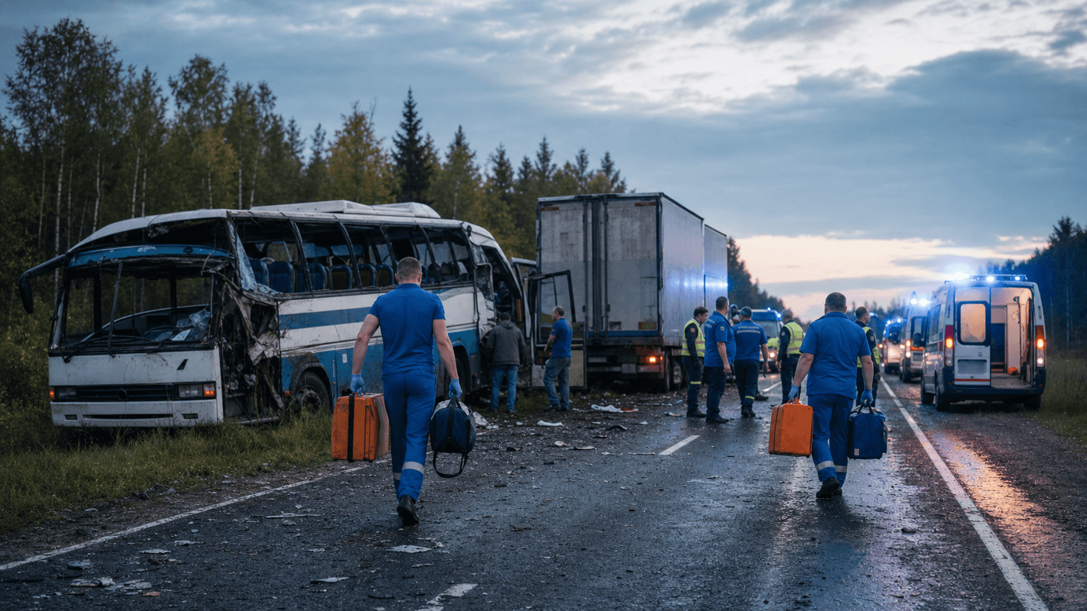 12 человек погибли при столкновении автобуса и грузовика под Архангельском