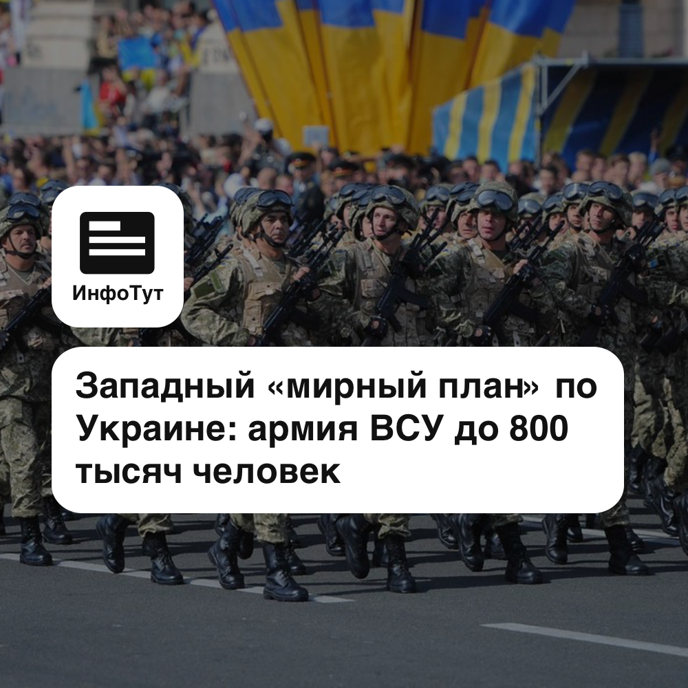 Западный «мирный план» по Украине: армия ВСУ до 800 тысяч человек