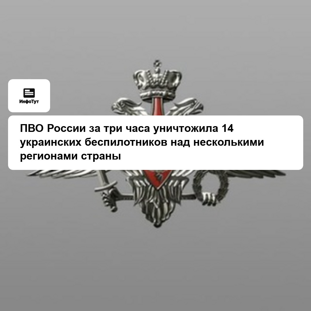 ПВО России за три часа уничтожила 14 украинских беспилотников над несколькими регионами страны