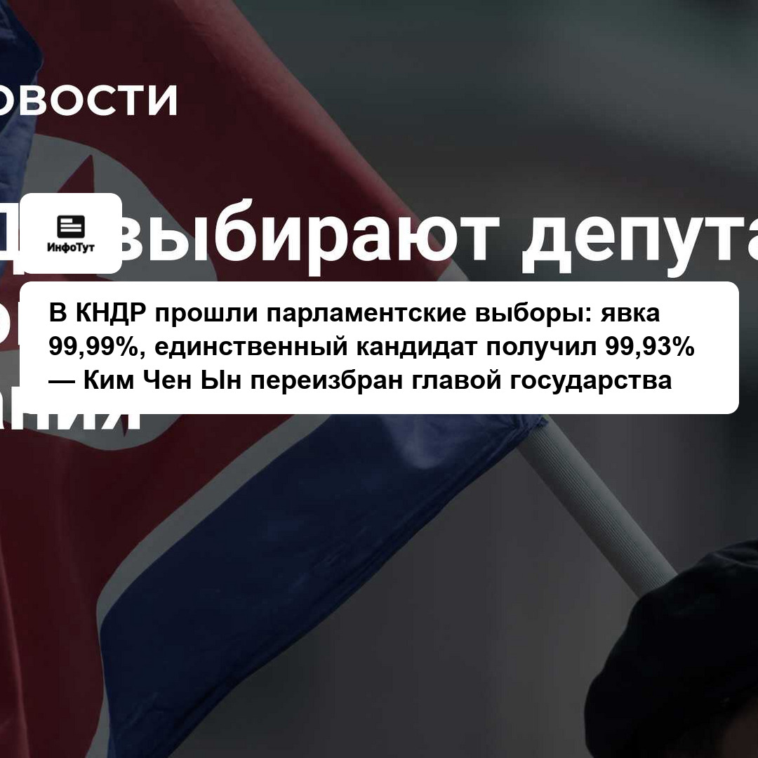В КНДР прошли парламентские выборы: явка 99,99%, единственный кандидат получил 99,93% — Ким Чен Ын переизбран главой государства