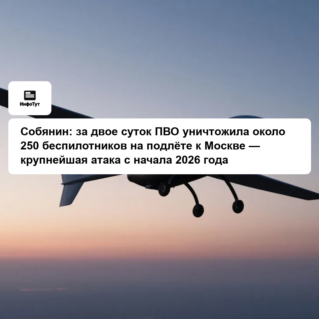 Собянин: за двое суток ПВО уничтожила около 250 беспилотников на подлёте к Москве — крупнейшая атака с начала 2026 года