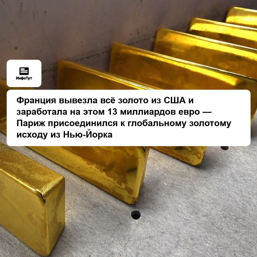 Франция вывезла всё золото из США и заработала на этом 13 миллиардов евро — Париж присоединился к глобальному золотому исходу из Нью-Йорка