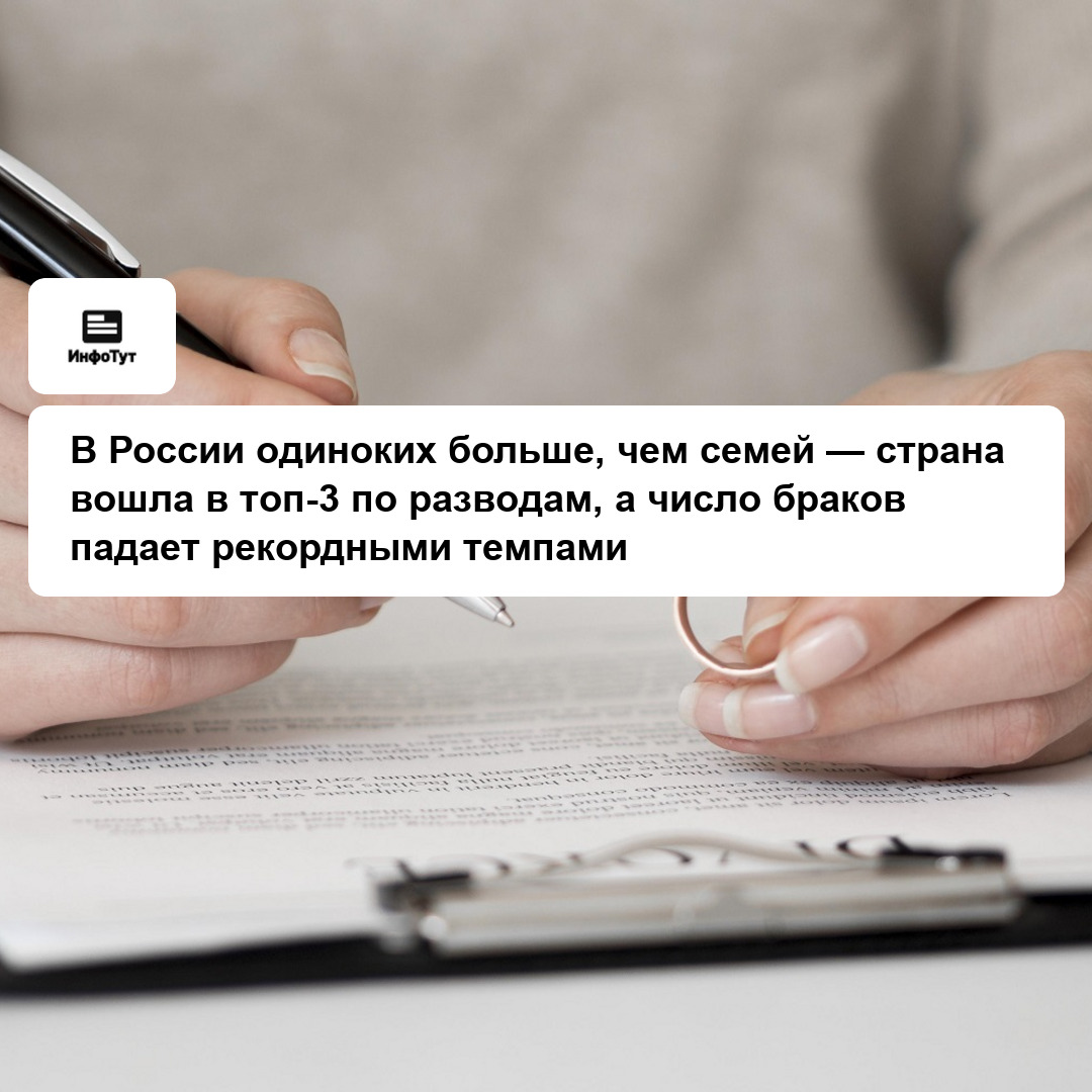 В России одиноких больше, чем семей — страна вошла в топ-3 по разводам, а число браков падает рекордными темпами