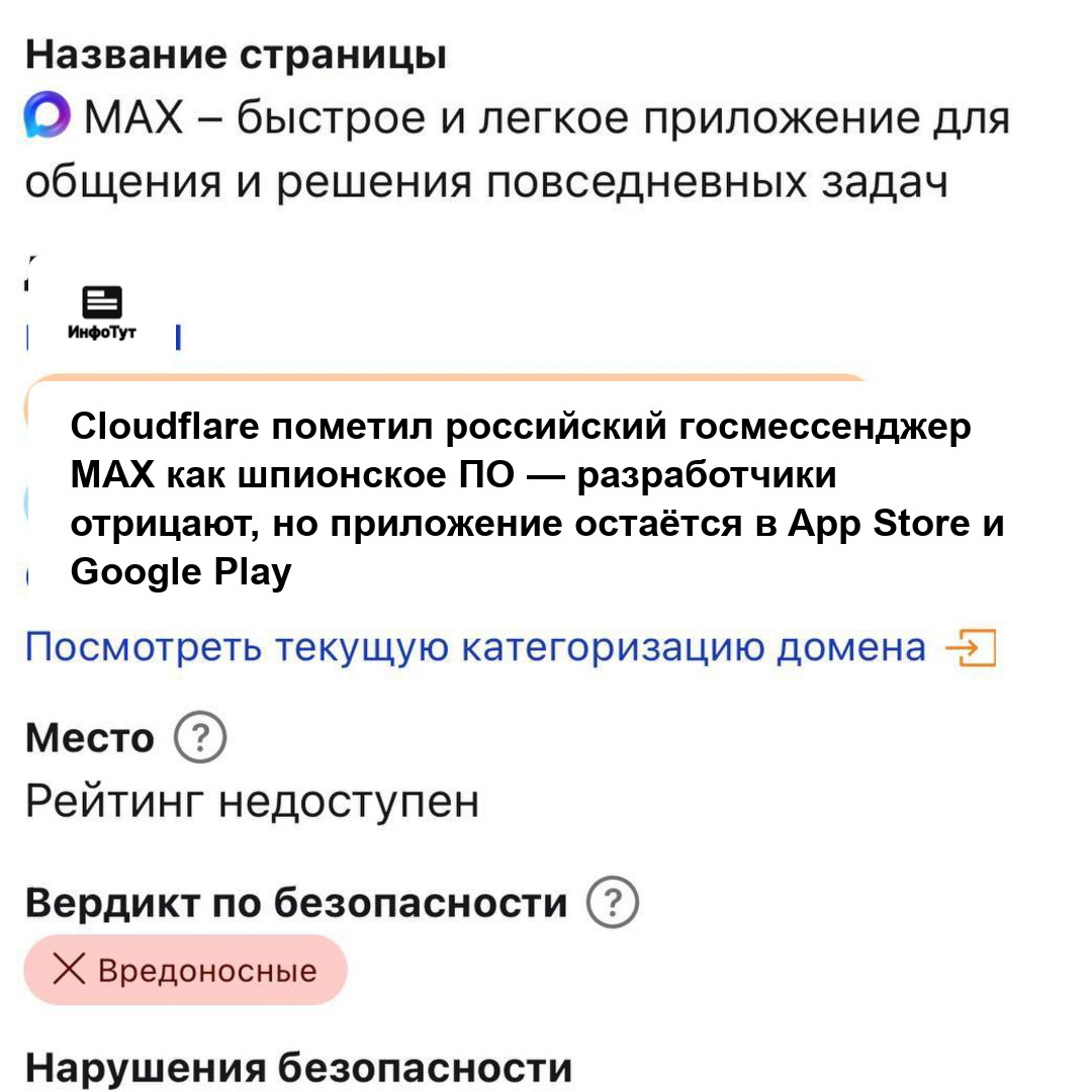 Cloudflare пометил российский госмессенджер MAX как шпионское ПО — разработчики отрицают, но приложение остаётся в App Store и Google Play