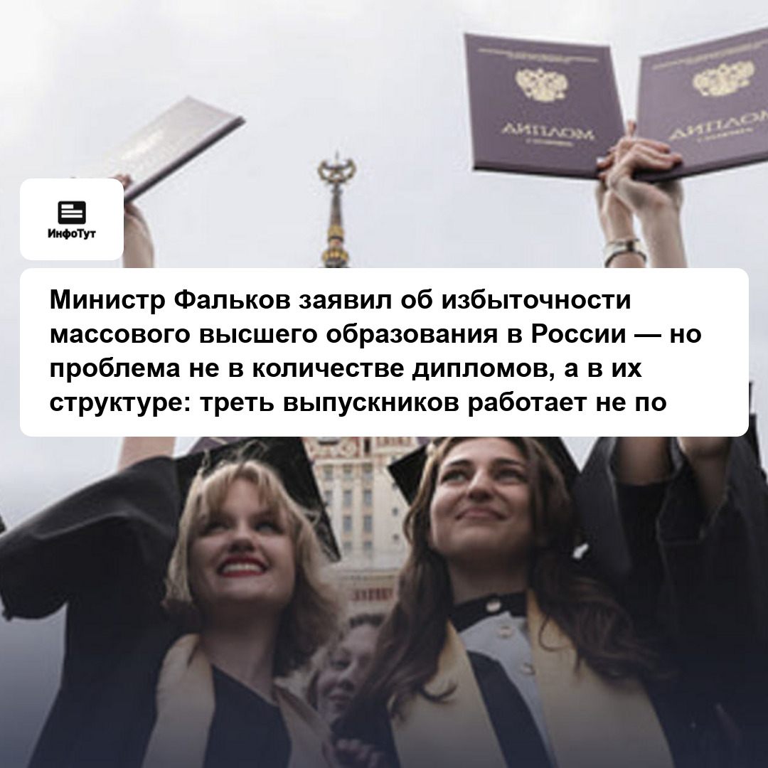 Министр Фальков заявил об избыточности массового высшего образования в России — но проблема не в количестве дипломов, а в их структуре: треть…