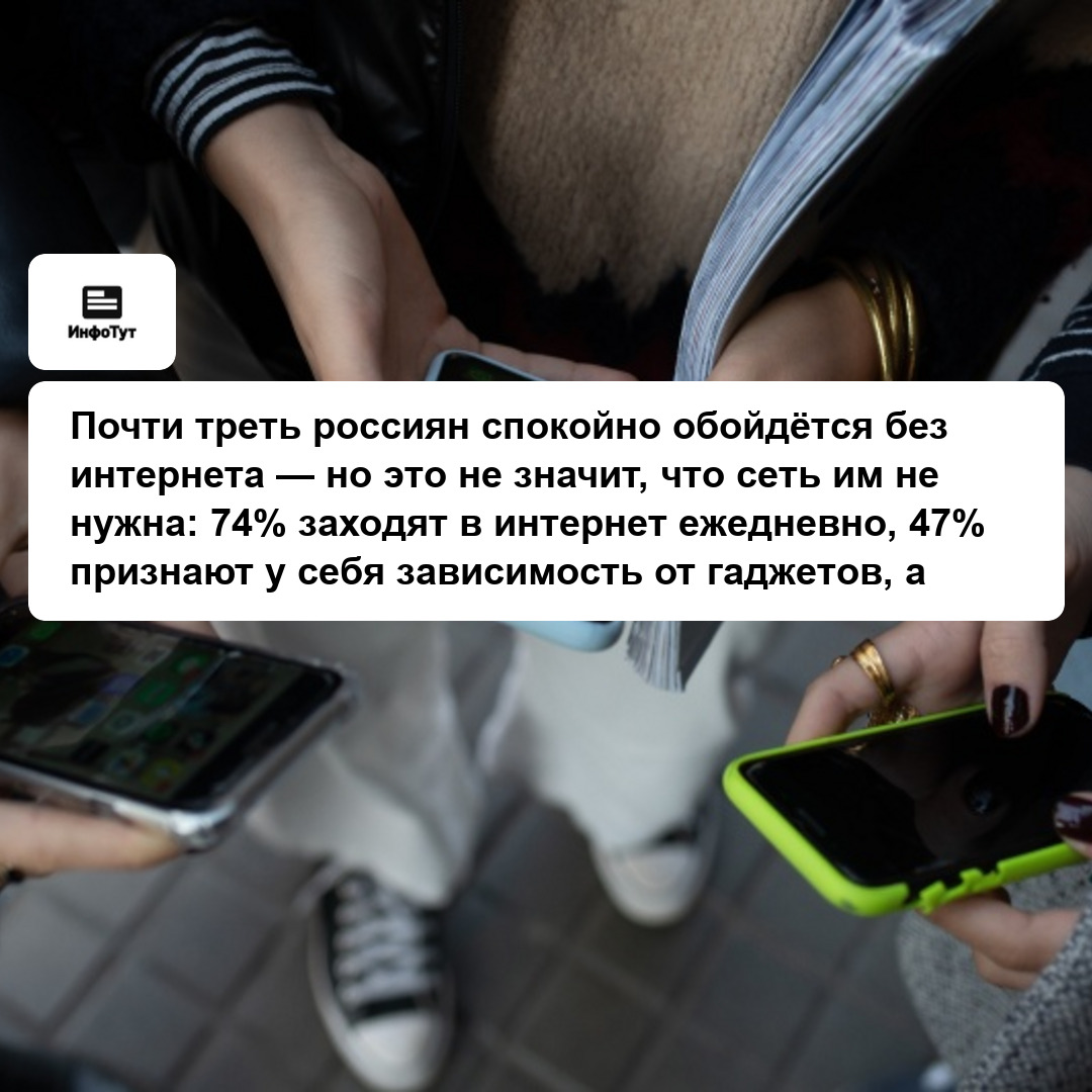 Почти треть россиян спокойно обойдётся без интернета — но это не значит, что сеть им не нужна: 74% заходят в интернет ежедневно, 47% признают у себя…