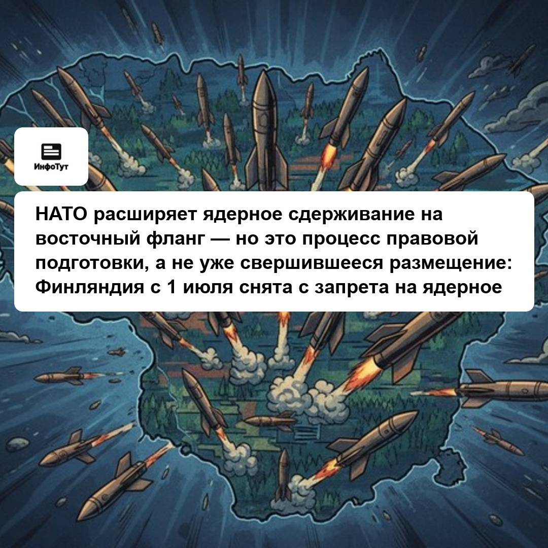 НАТО расширяет ядерное сдерживание на восточный фланг — но это процесс правовой подготовки, а не уже свершившееся размещение: Финляндия с 1 июля…