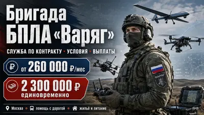 Превью статьи о 50-й бригаде БПЛА «Варяг»: оператор дрона, беспилотники, условия службы по контракту и выплаты.